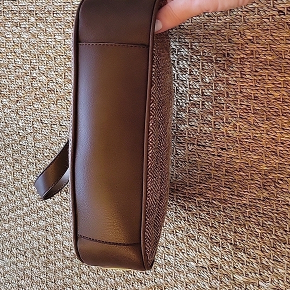 Liz CLAIBORNE brown cloth wool leather shoulder bag purse.  Excellent condition! - Picture 5 of 14